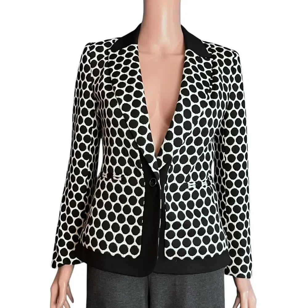 Anthropologie Leifnotes Black White Polka Dot Blazer Size 4 Parisian Chic Jacket - Picture 2 of 7